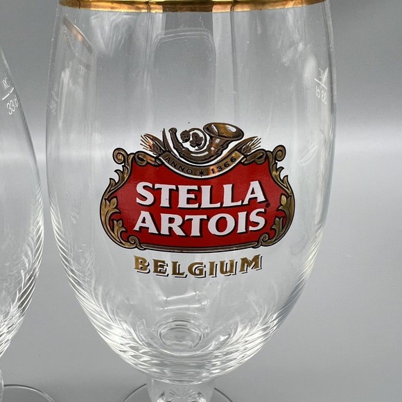 Stella Artois Chalice Beer Glasses Gold Rim 33cl Set of 3 Man Cave EUC - Picture 8 of 14